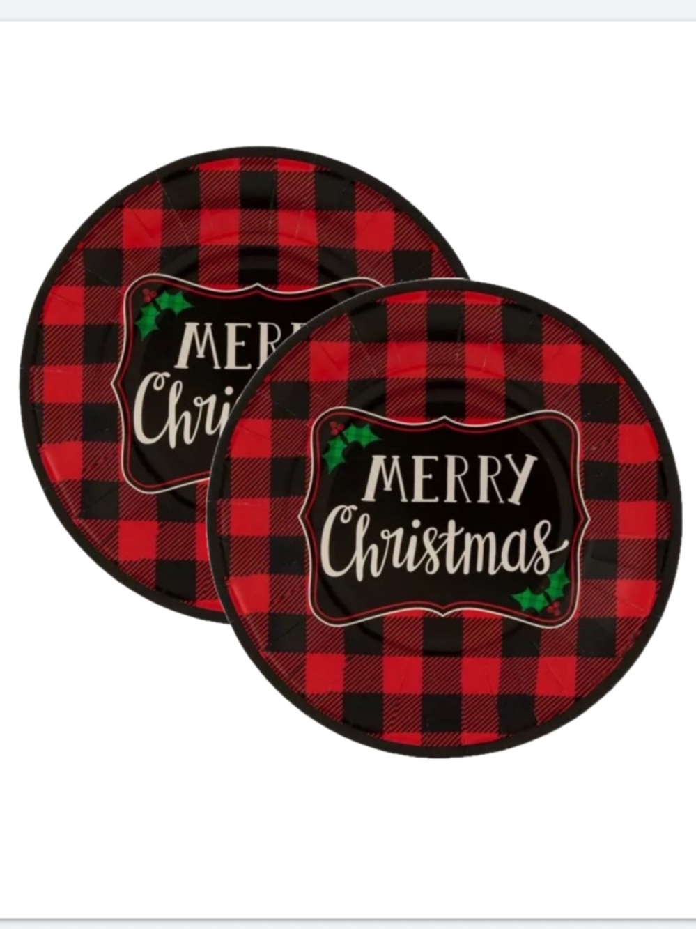 Buffalo Plaid Merry Christmas 20 Count Pack Paper Dinner Plates 2 Packs 10.45”